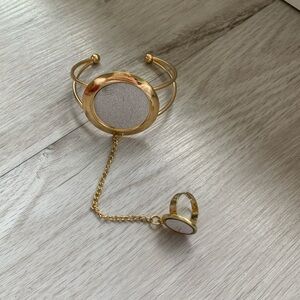 Slave Bracelet with Ring Attached Set Gold and Silver Women's